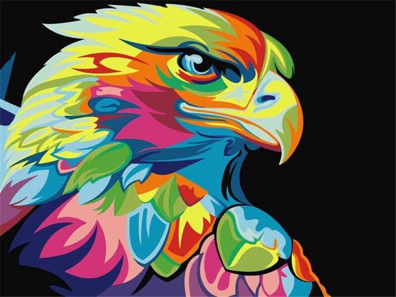 Águila Colorida con Fondo Negro Pintar por Números