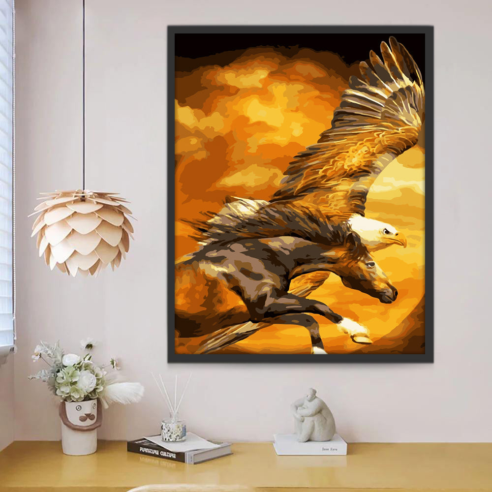 Águila Volando y Caballo Corriendo Pintar por Números
