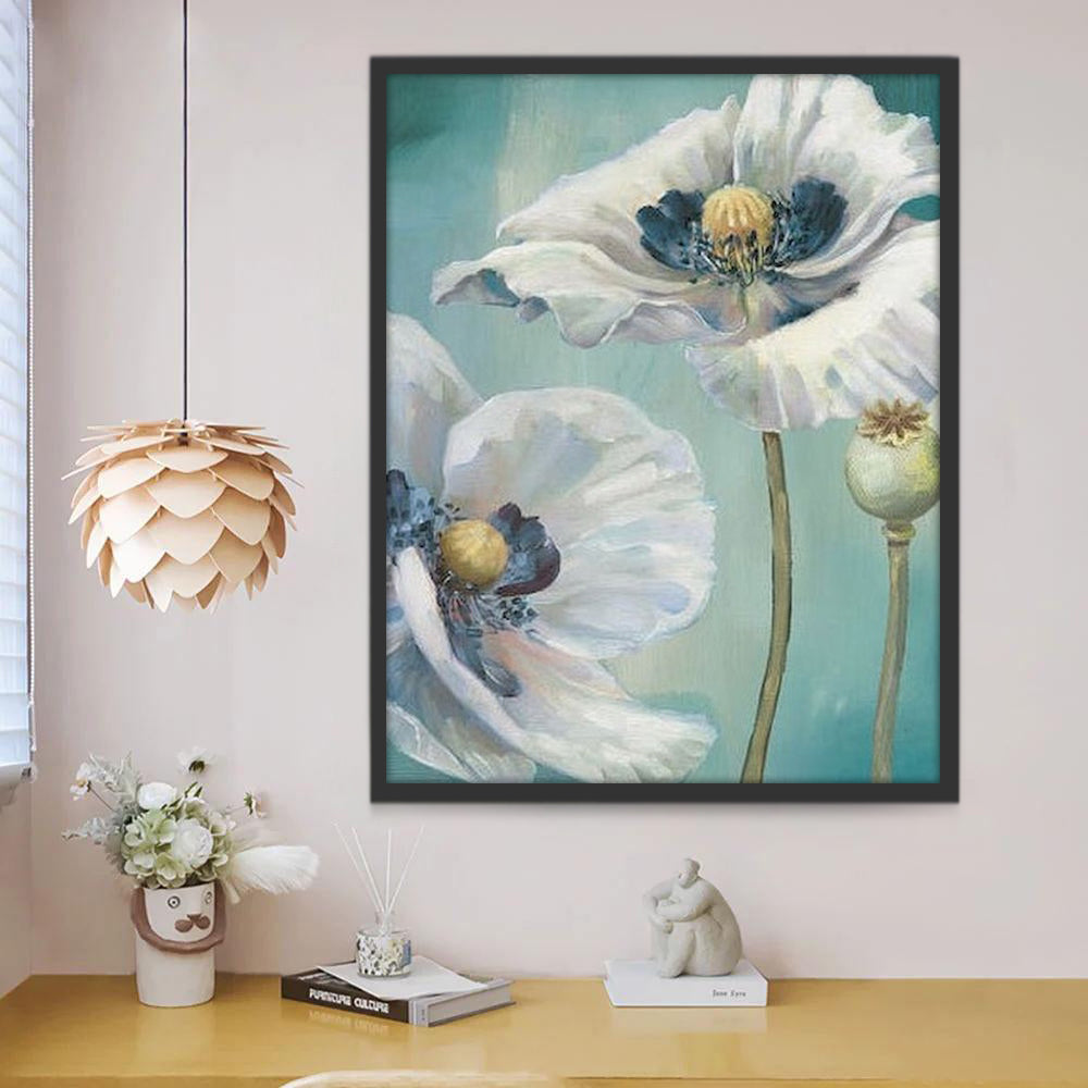 Amapola Blanca y Azul con Planta de Opio Pintar por Números