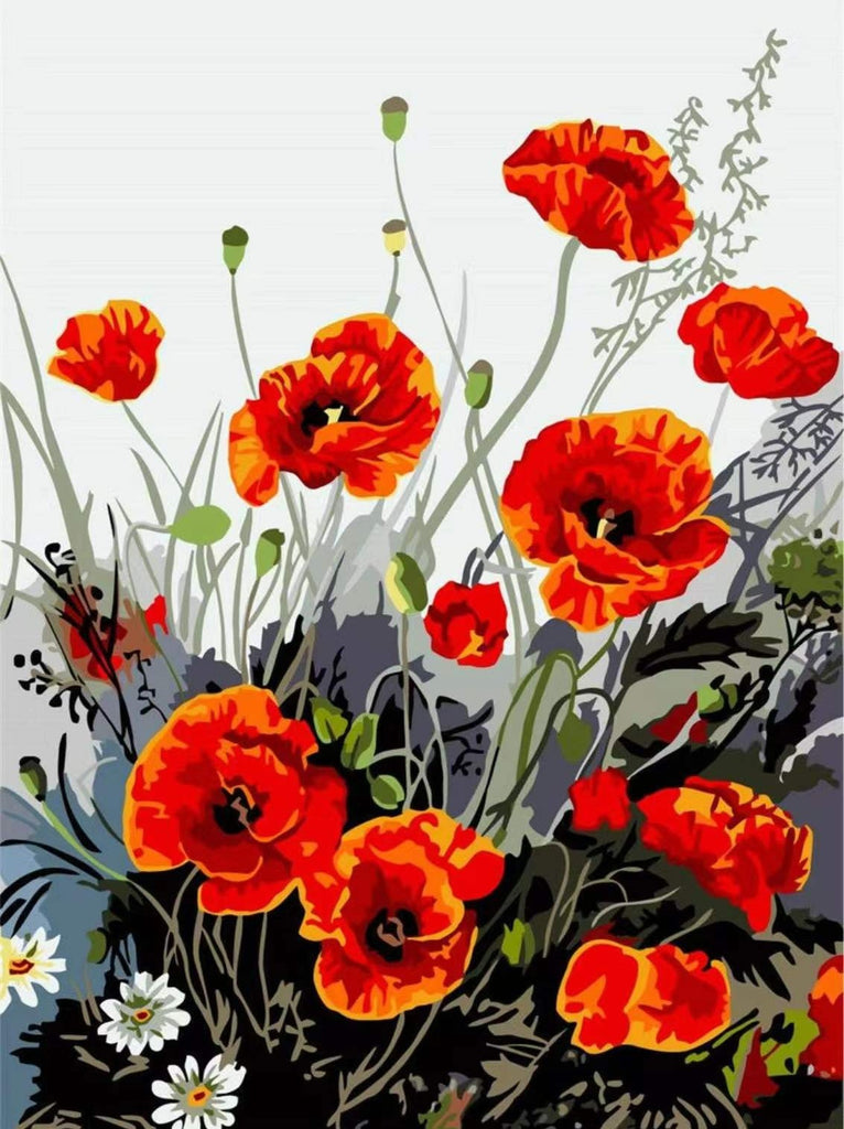 Amapolas Silvestres Rojas y Camomilas Pintar por Números