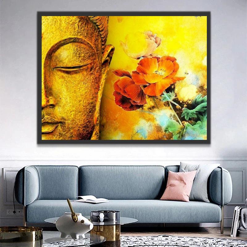 Amapolas y Estatua Dorada de Buda Pintar por Números