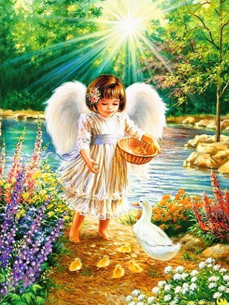 Ángel Alimentando a los Patos Pintar por Números Niños