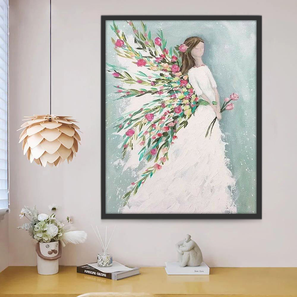 Ángel con Alas Blancas de Flores Pintar por Números