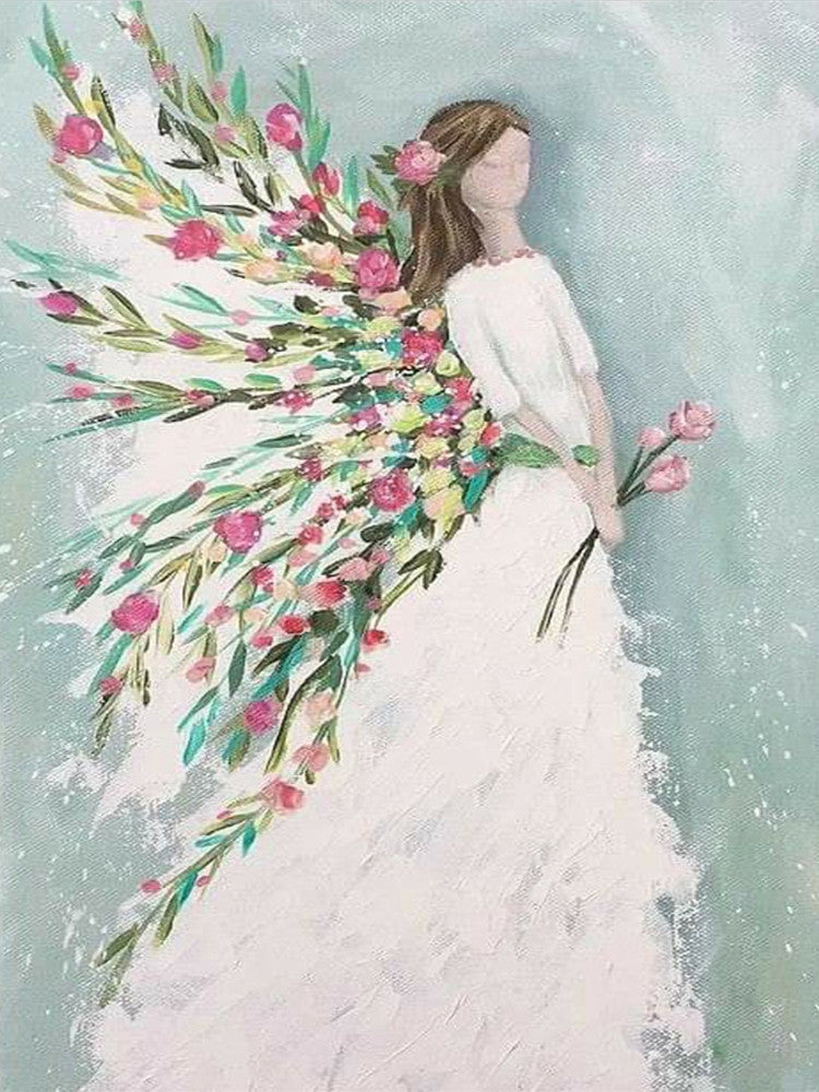 Ángel con Alas Blancas de Flores Pintar por Números