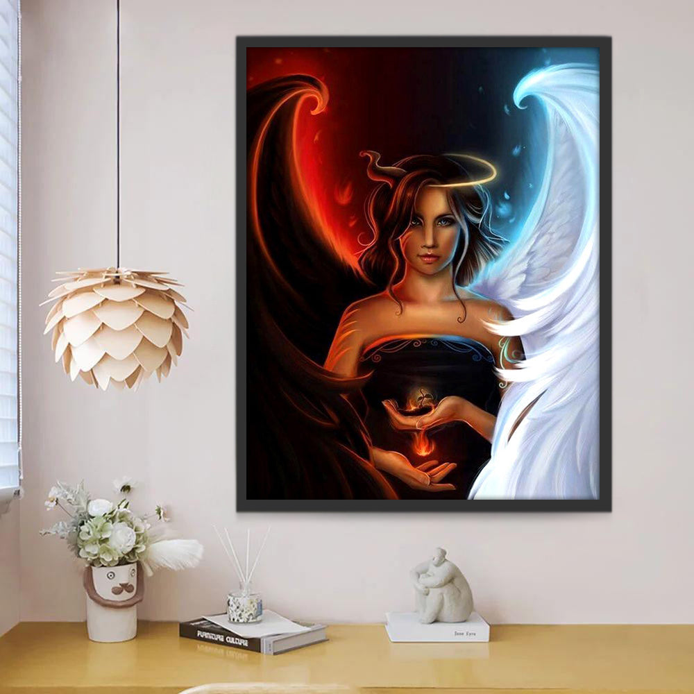 Ángel con Alas de Color Blanco y Negro Pintar por Números