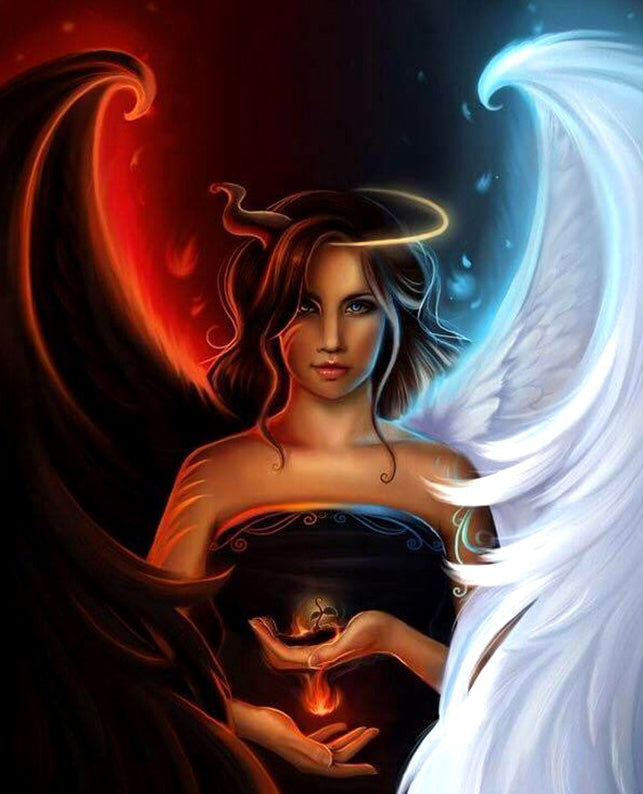 Ángel con Alas de Color Blanco y Negro Pintar por Números