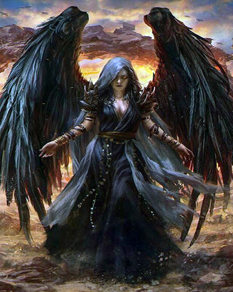 Ángel con Alas Negras Pintar por Números