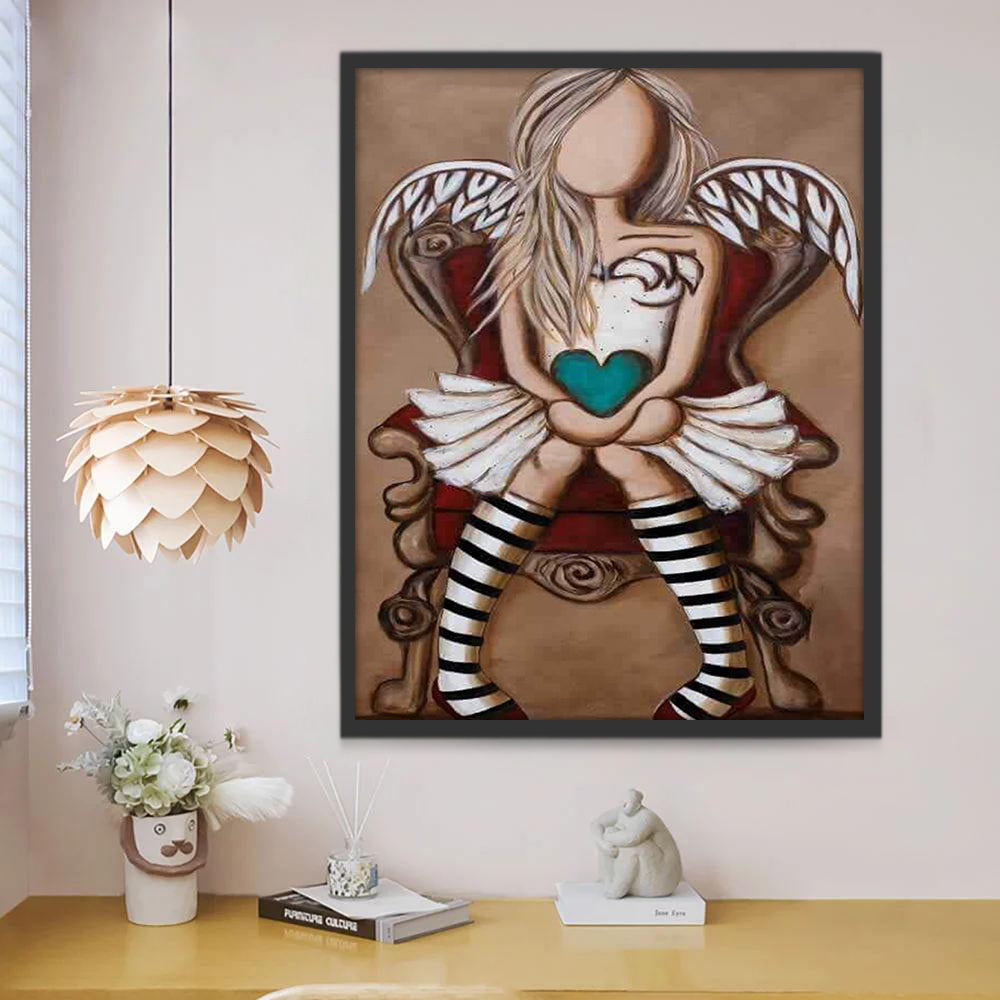Ángel con Corazón Verde sobre Silla Pintar por Números