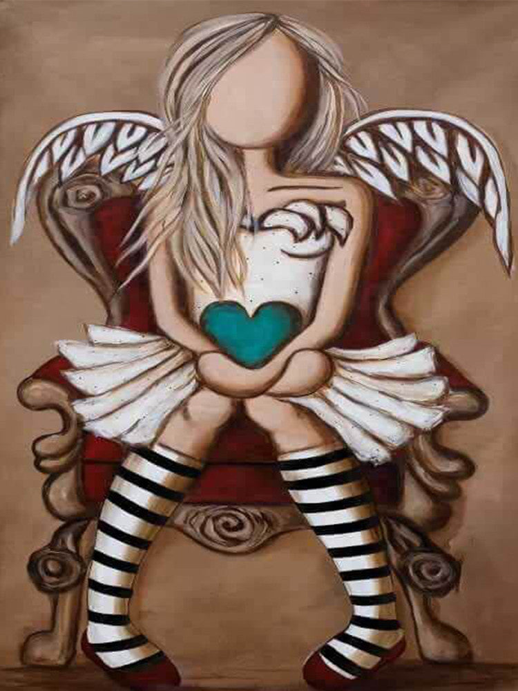 Ángel con Corazón Verde sobre Silla Pintar por Números