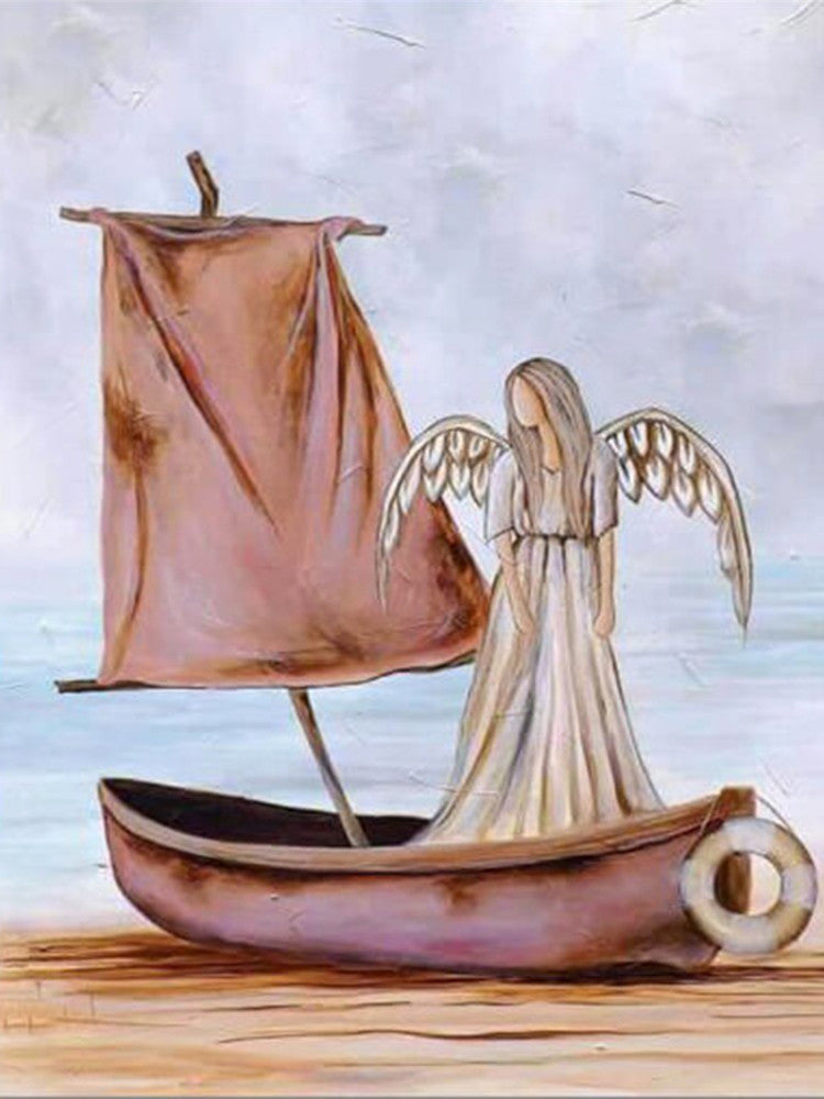 Ángel en el Barco sobre la Playa Pintar por Números