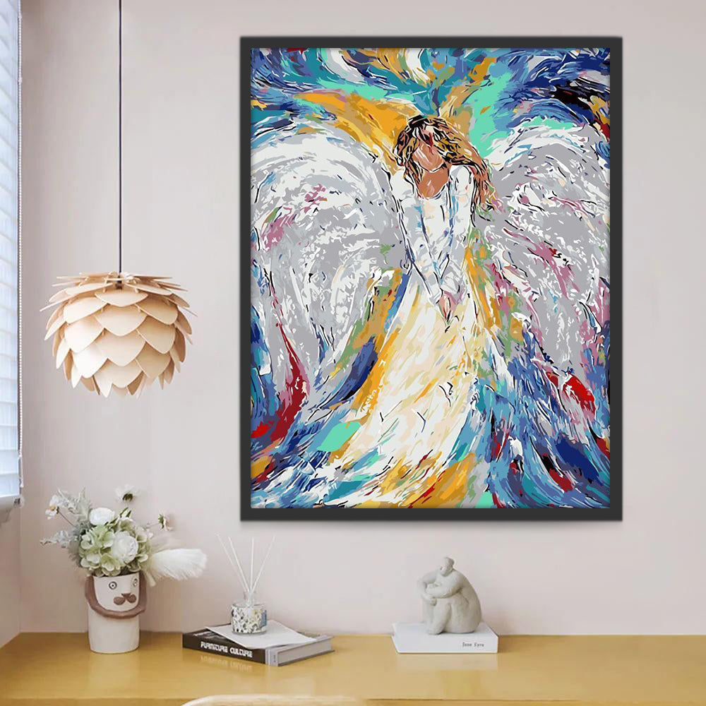 Ángel en el Fondo Abstracto y Colorido Pintar por Números