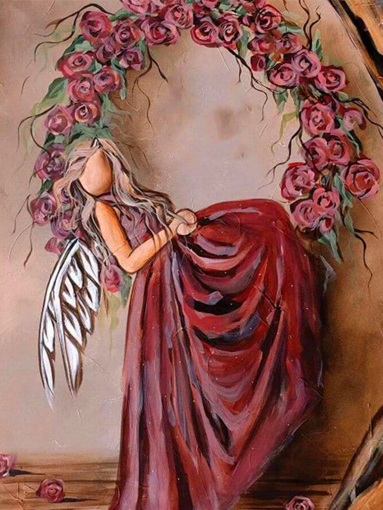 Ángel en la Guirnalda de Rosas Rojas Pintar por Números