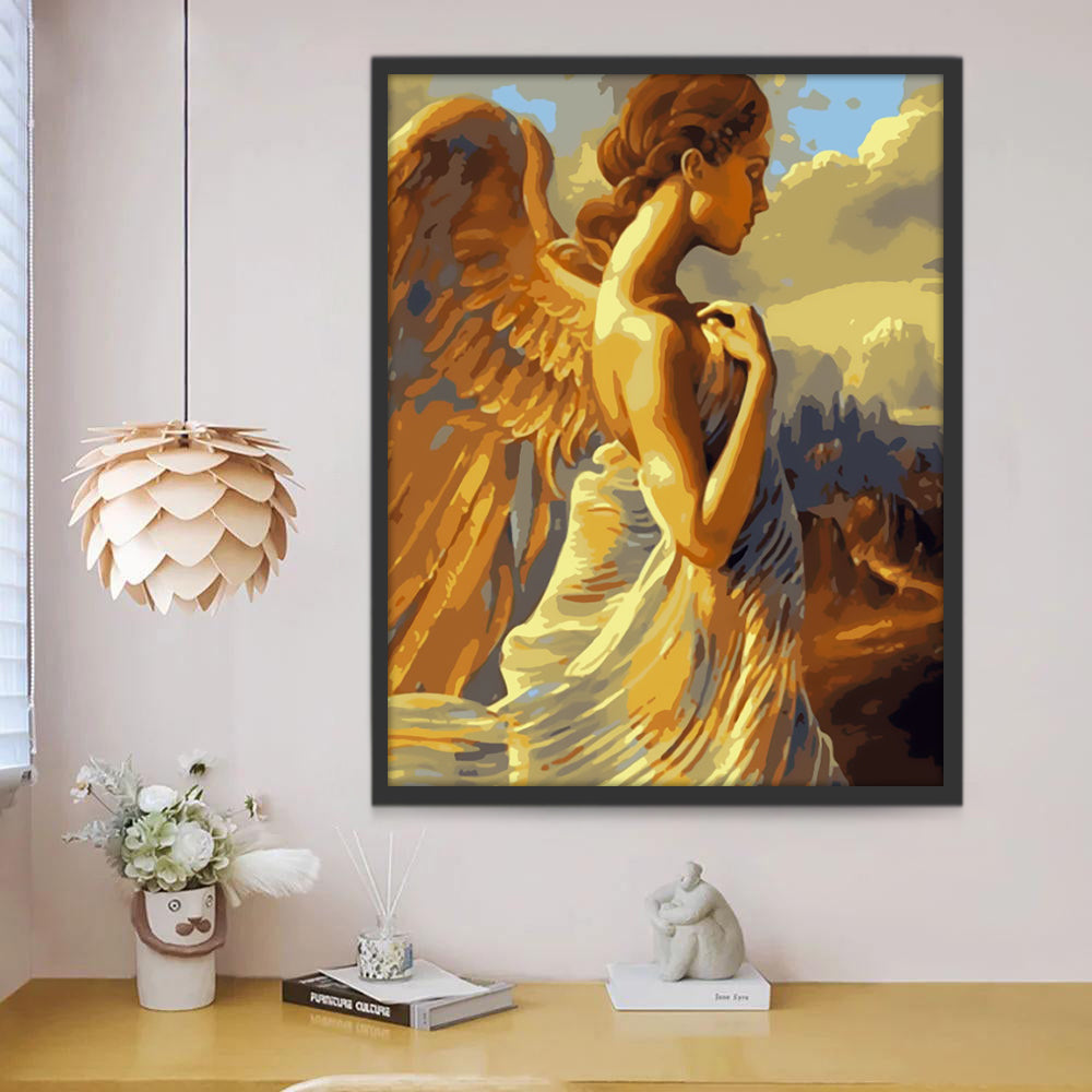 Ángel Hermoso con Alas Doradas Pintar por Números