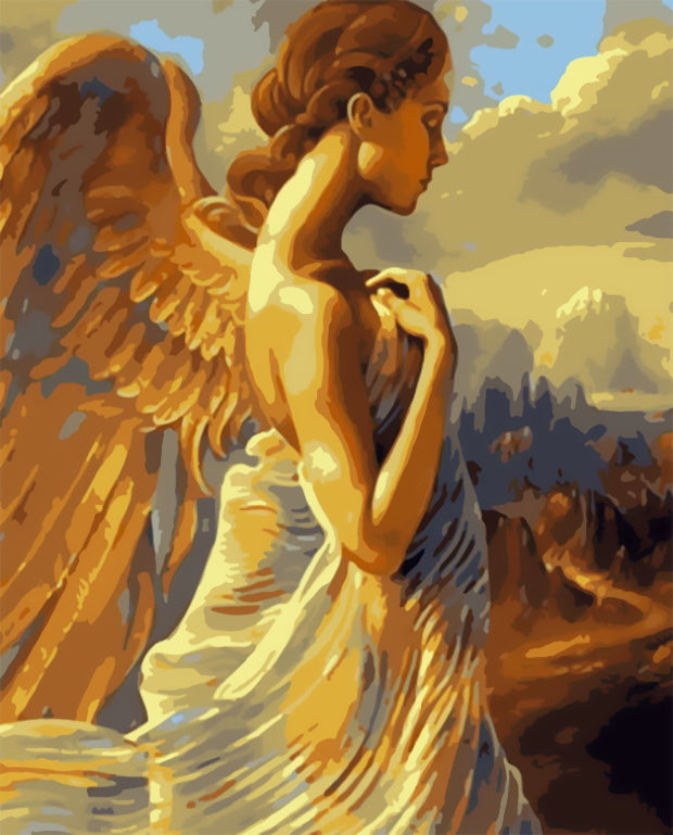 Ángel Hermoso con Alas Doradas Pintar por Números