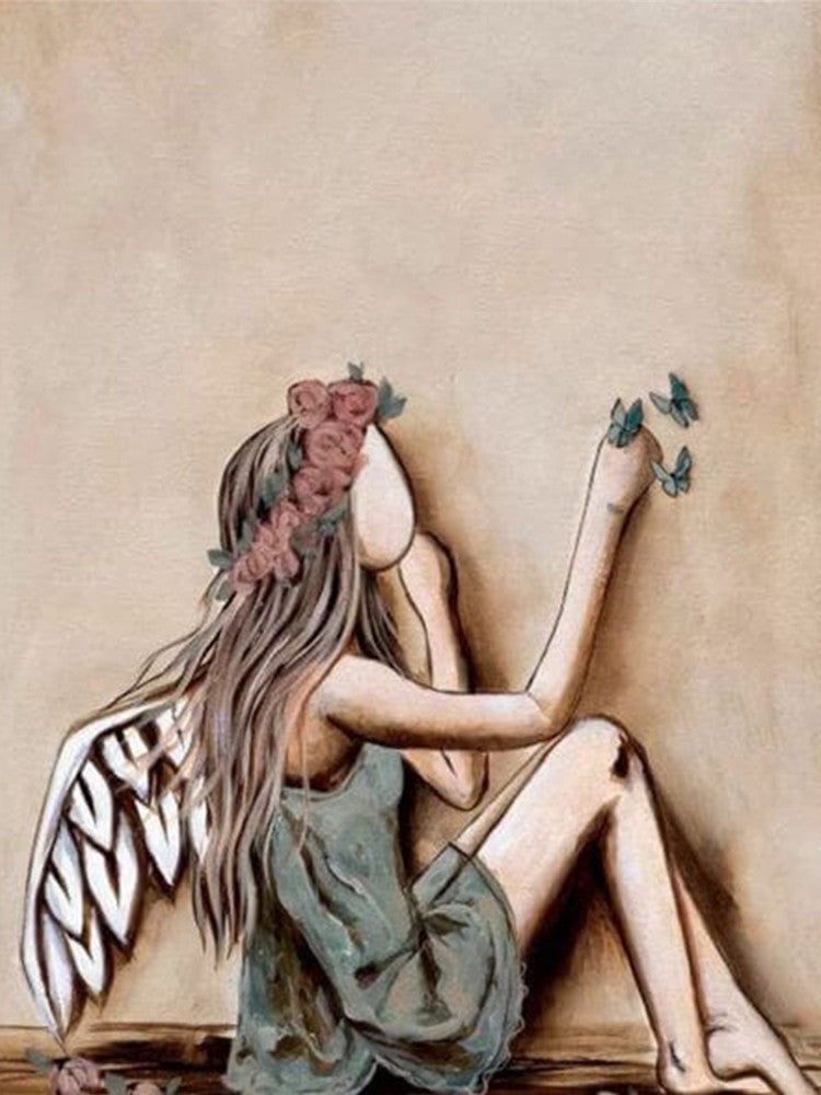 Ángel Mirando las Mariposas Pintar por Números