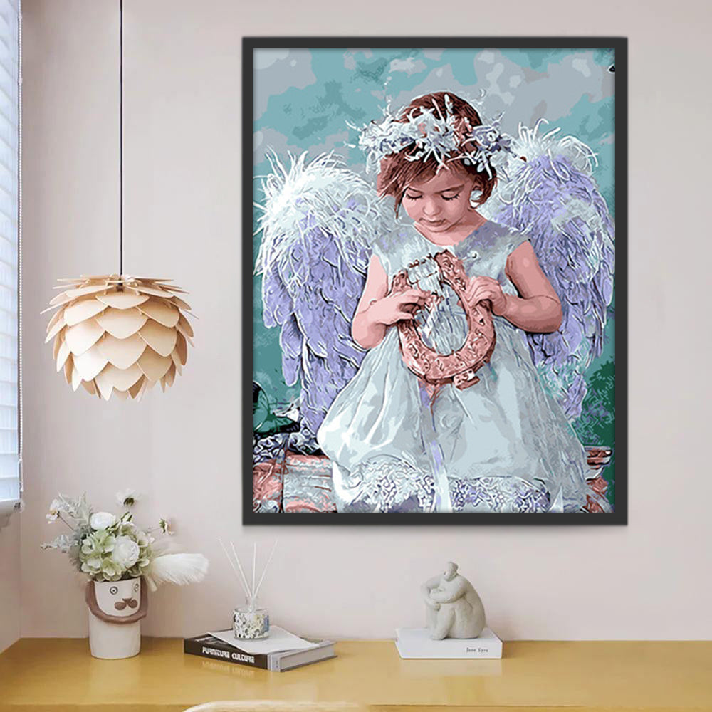 Ángel Niña con Lira en las Manos Pintar por Números