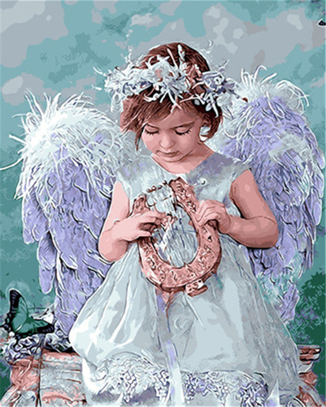 Ángel Niña con Lira en las Manos Pintar por Números