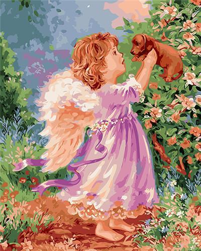 Ángel Niña con Perrito Pintar por Números Niños