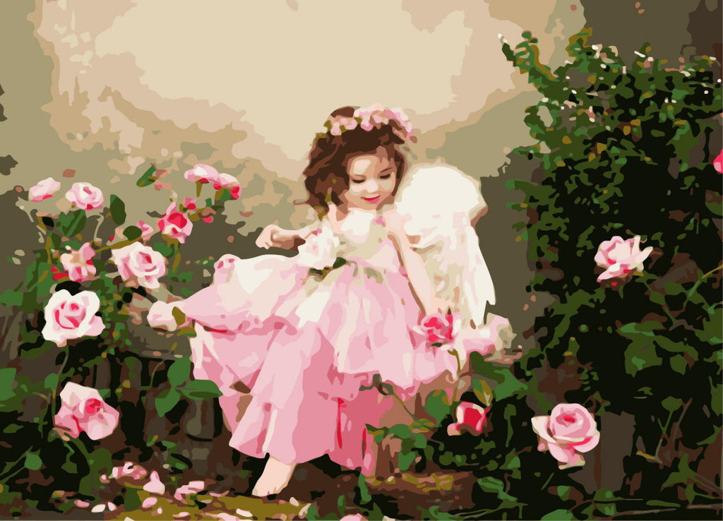 Ángel Niña en el Jardín de Rosas Pintar por Números