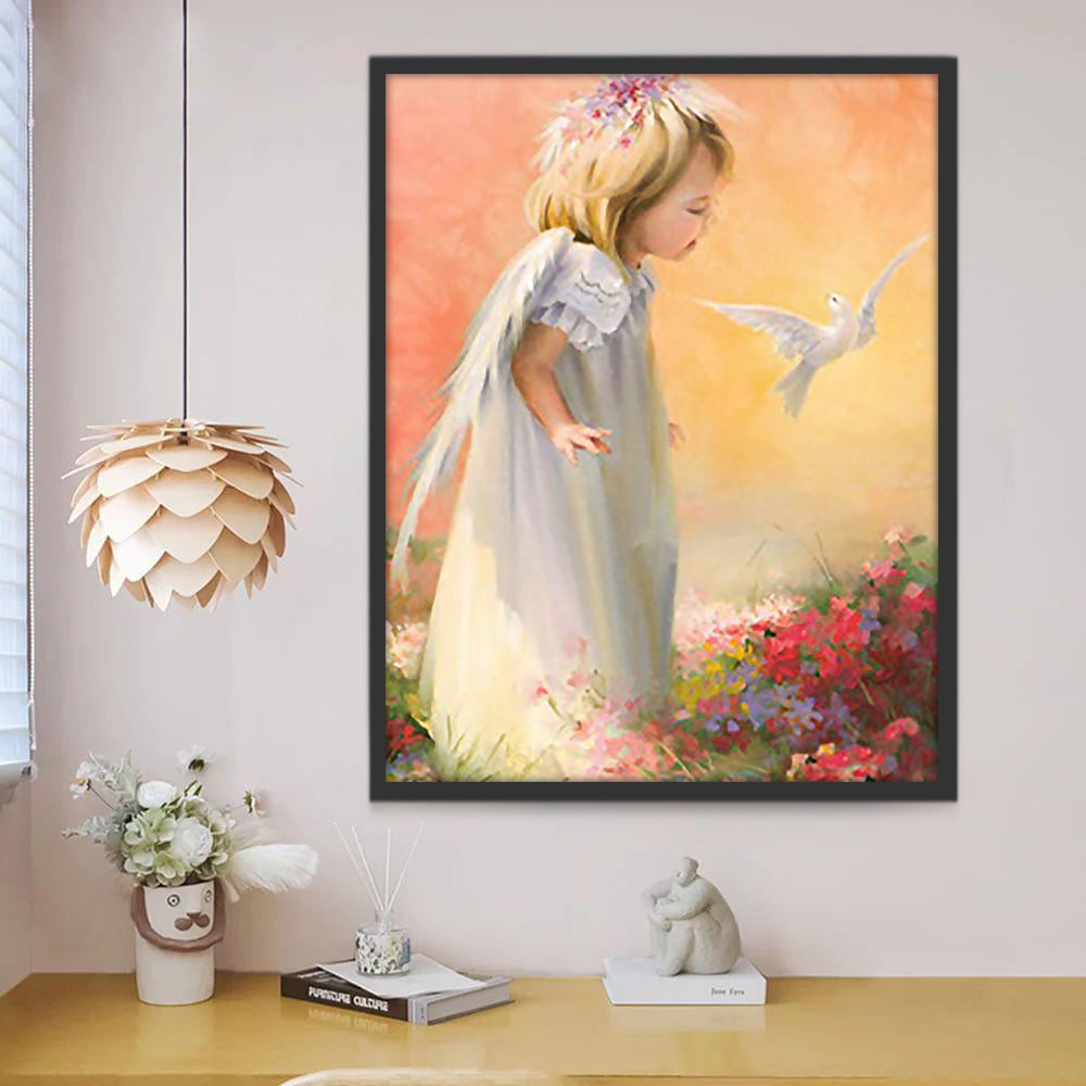 Ángel Niña y Paloma Blanca Pintar por Números