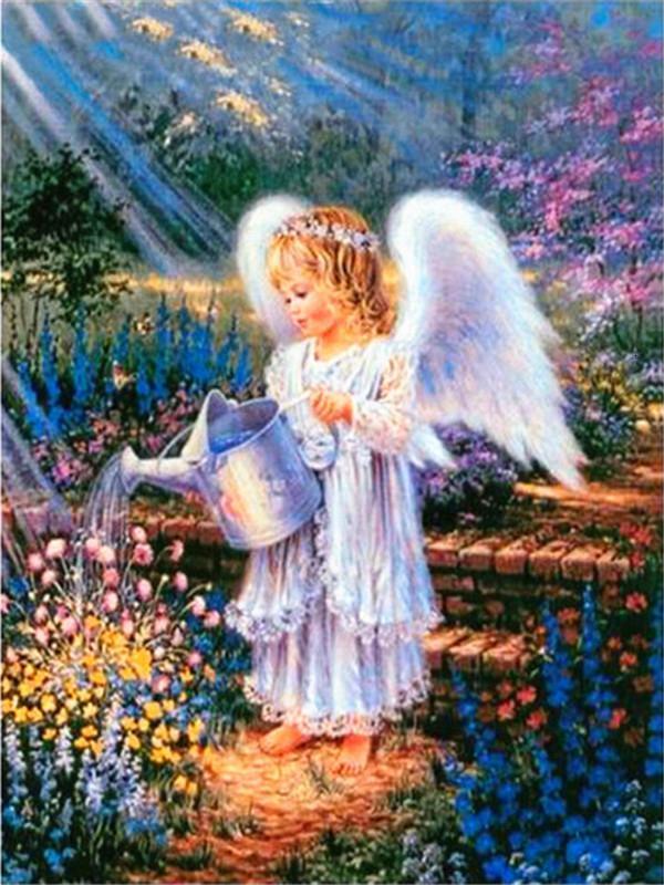 Ángel Pequeño Regando Flores Pintar por Números Niños