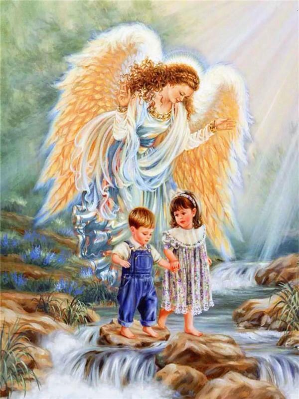 Ángel y Dos Niños en el Arroyo Pintar por Números Niños