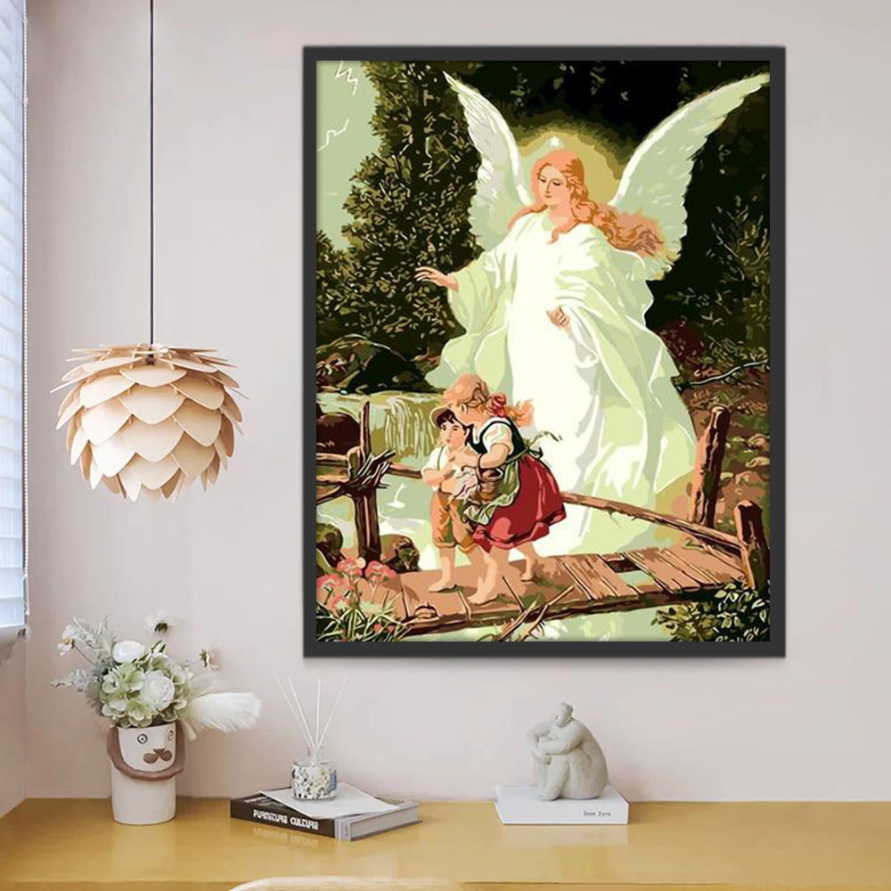 Ángel y Dos Niños en el Bosque Pintar por Números