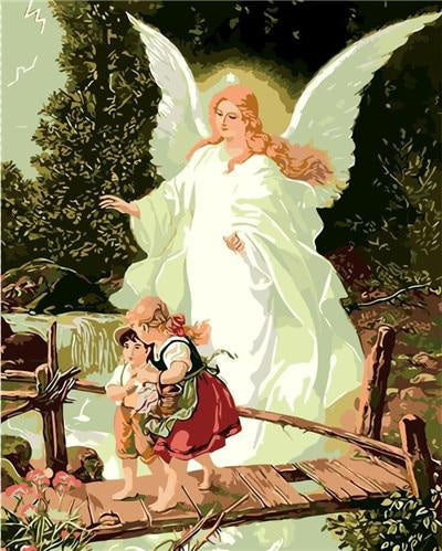 Ángel y Dos Niños en el Bosque Pintar por Números