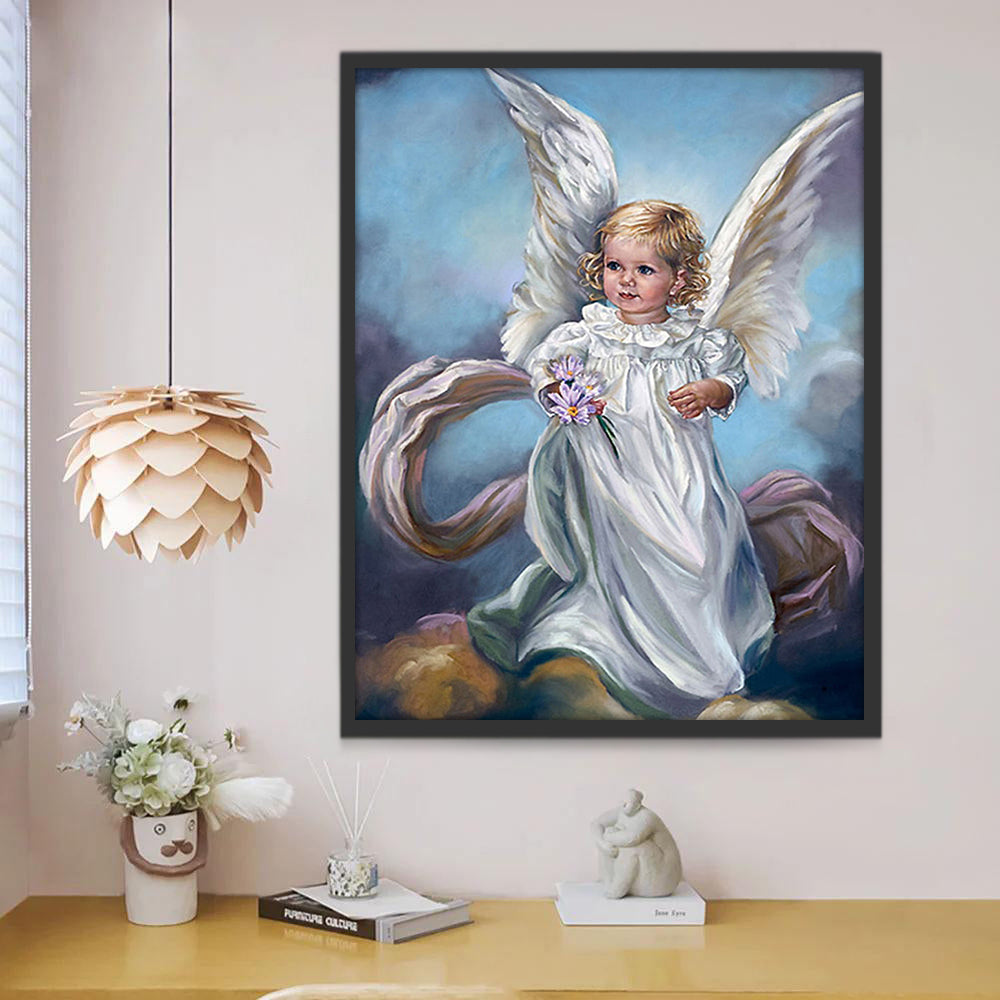 Angelito Adorable con Flores Pintar por Números