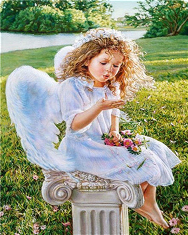 Angelito Adorable sobre el Césped Pintar por Números