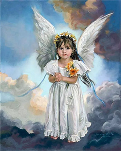 Angelito con Flores de Narciso Pintar por Números