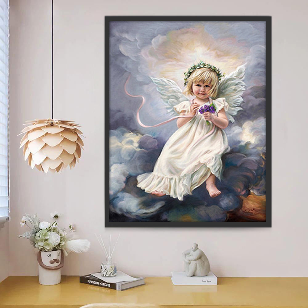 Angelito con Guirnalda de Flores Pintar por Números