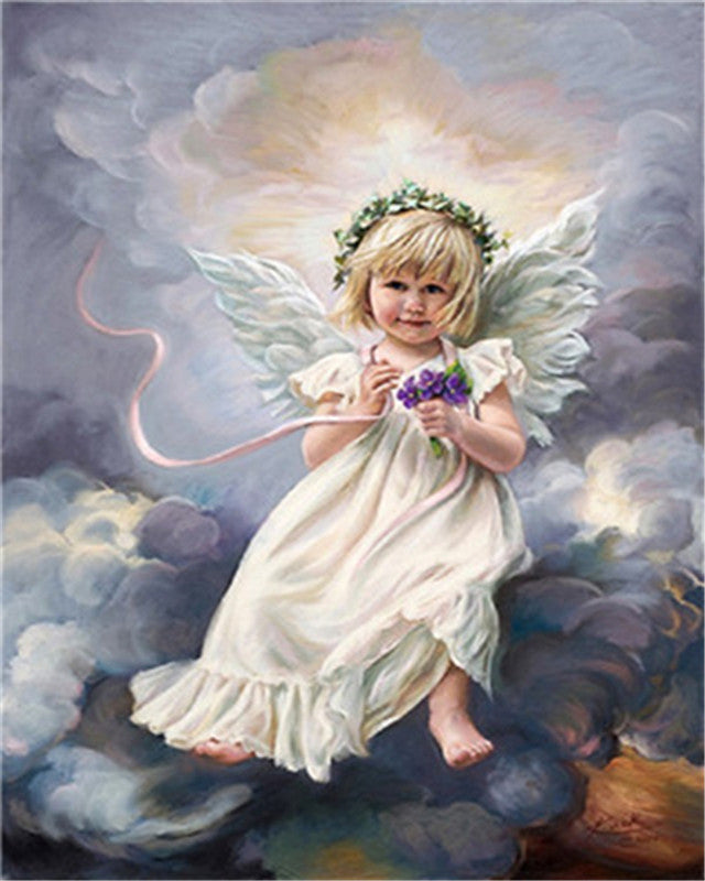 Angelito con Guirnalda de Flores Pintar por Números