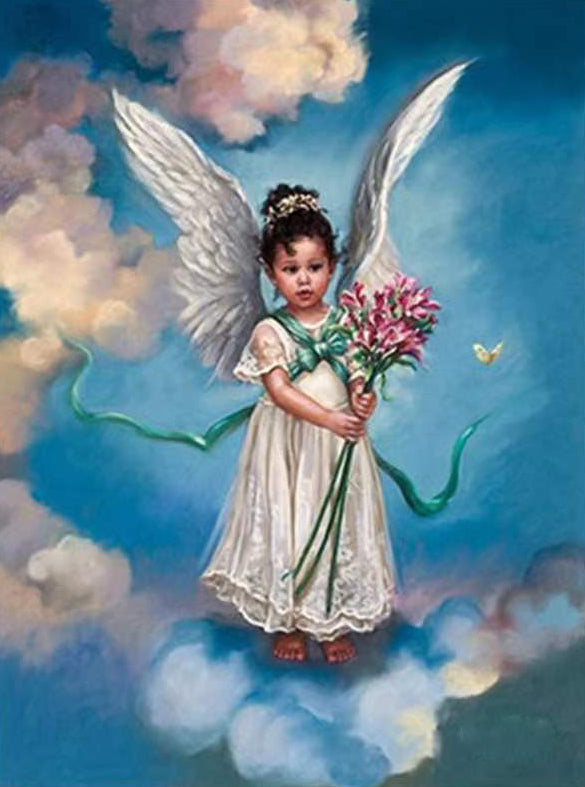 Angelito Lindo con Ramo de Flores Pintar por Números