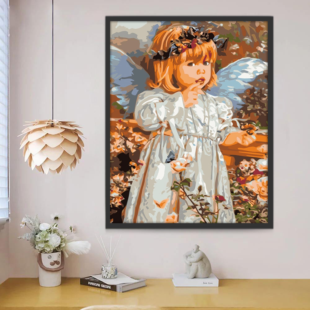 Angelito Rodeado de Flores y Mariposas Pintar por Números