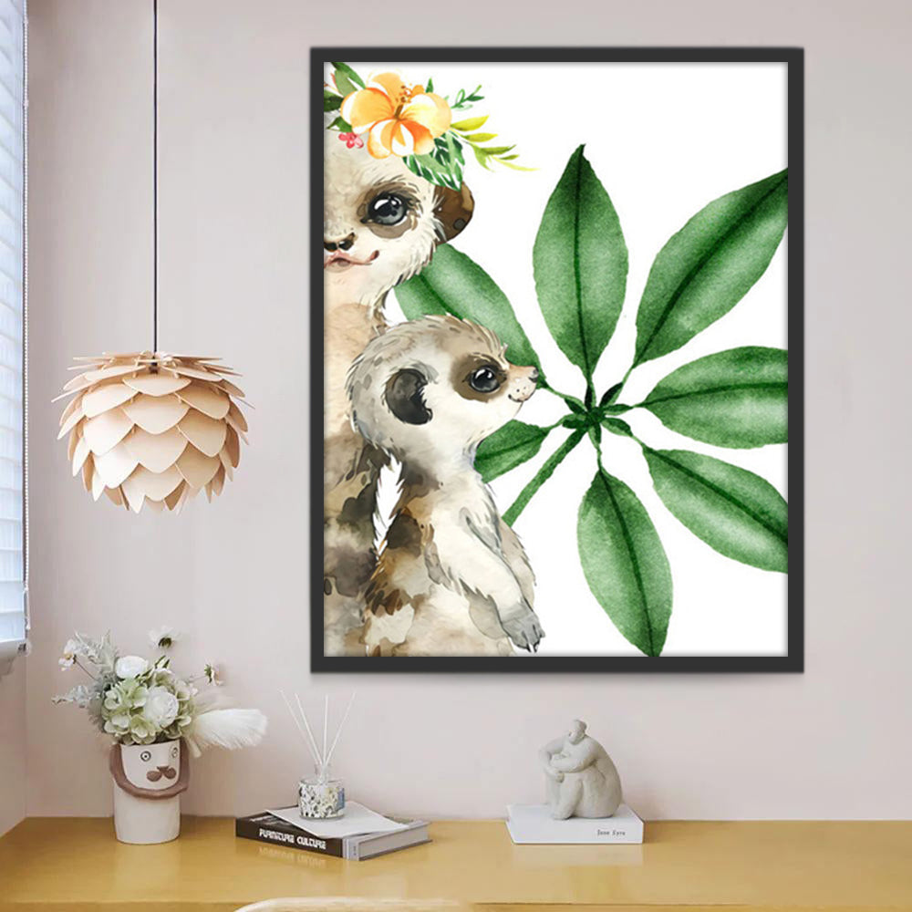 Animal Lindo y Hojas Verdes Pintar por Números
