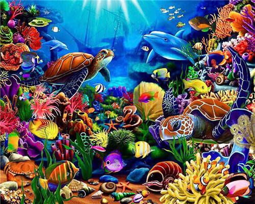 Animales Marinos Diversos en Fondo Marino Pintar por Números