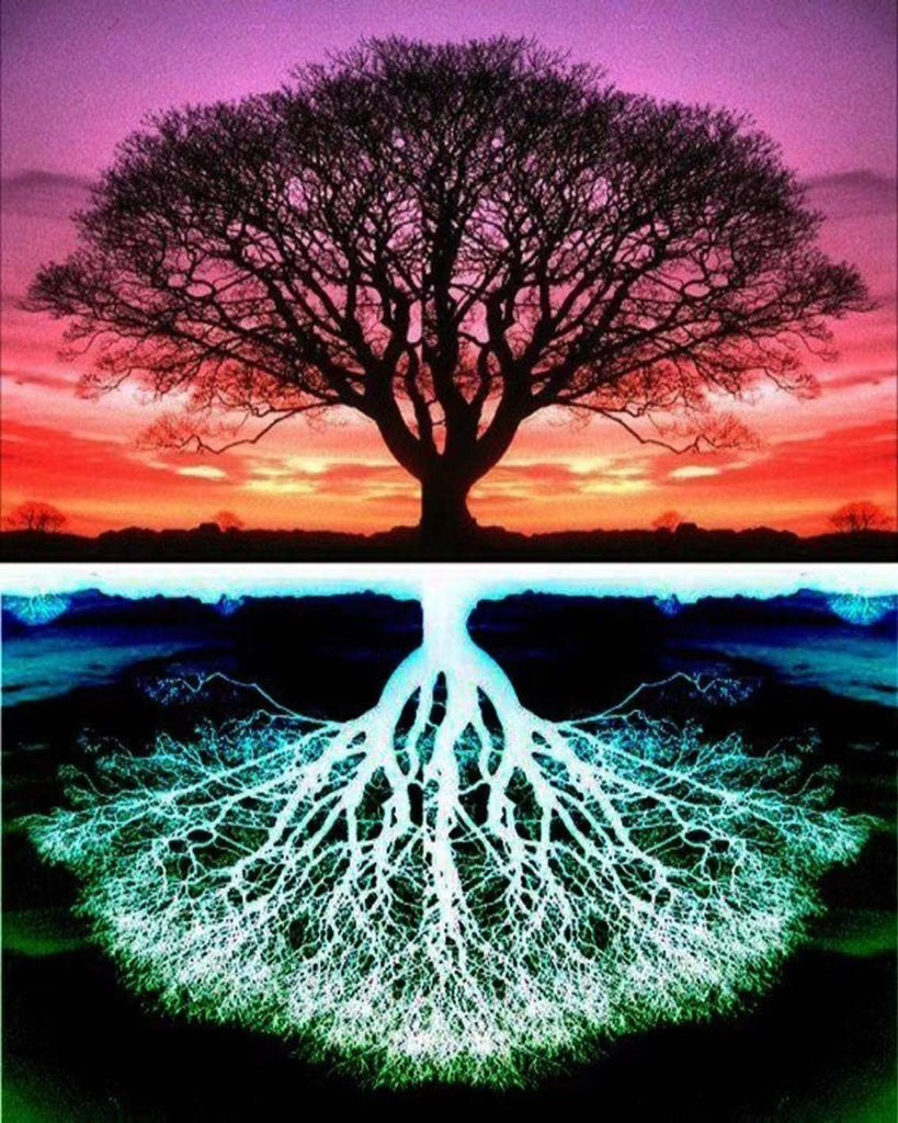 Árbol al Atardecer y Árbol Blanco en Oscuridad Pintar por Números
