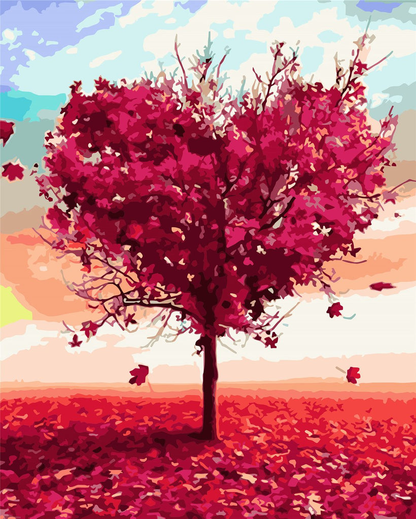 Árbol con Forma de Corazón Rojo Pintar por Números