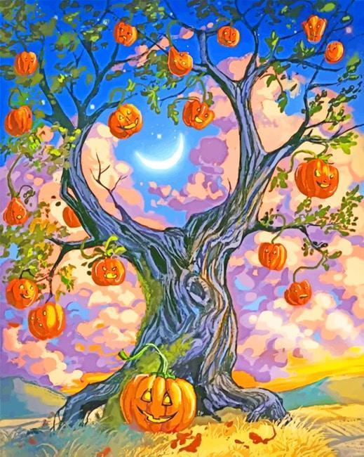 Árbol de Calabazas de Halloween Pintar por Números