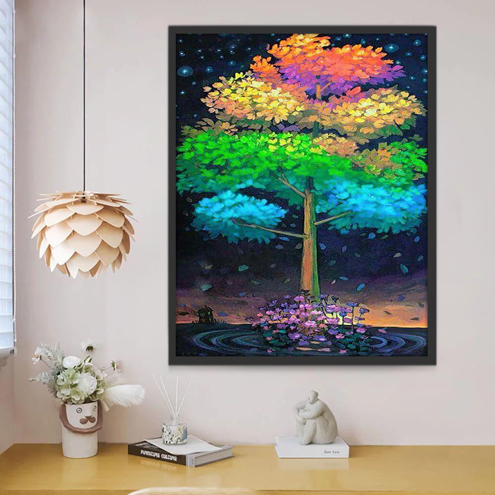 Árbol de Colores Brillantes en la Noche Pintar por Números