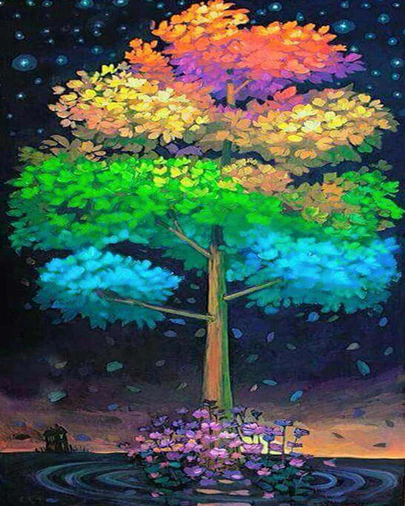 Árbol de Colores Brillantes en la Noche Pintar por Números