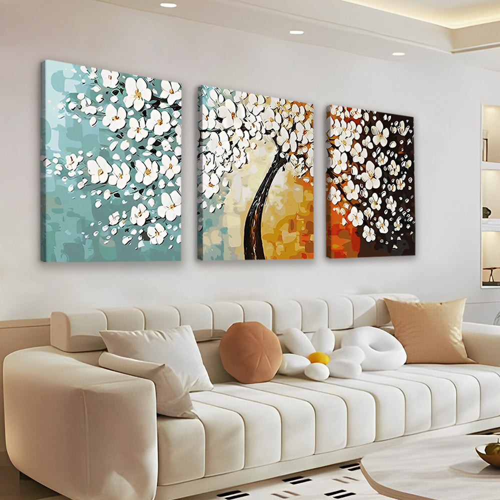 Árbol de Flores Blancas 3 Partes Pintar por Números
