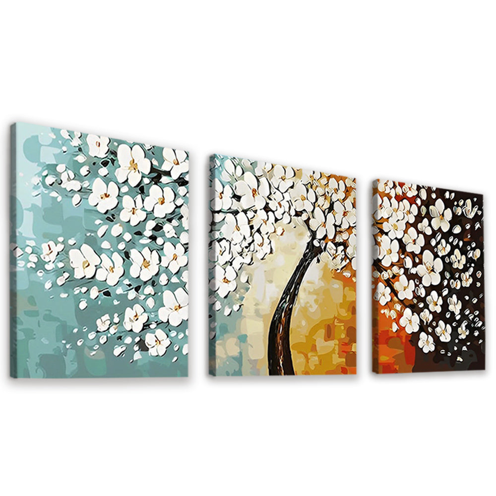 Árbol de Flores Blancas 3 Partes Pintar por Números