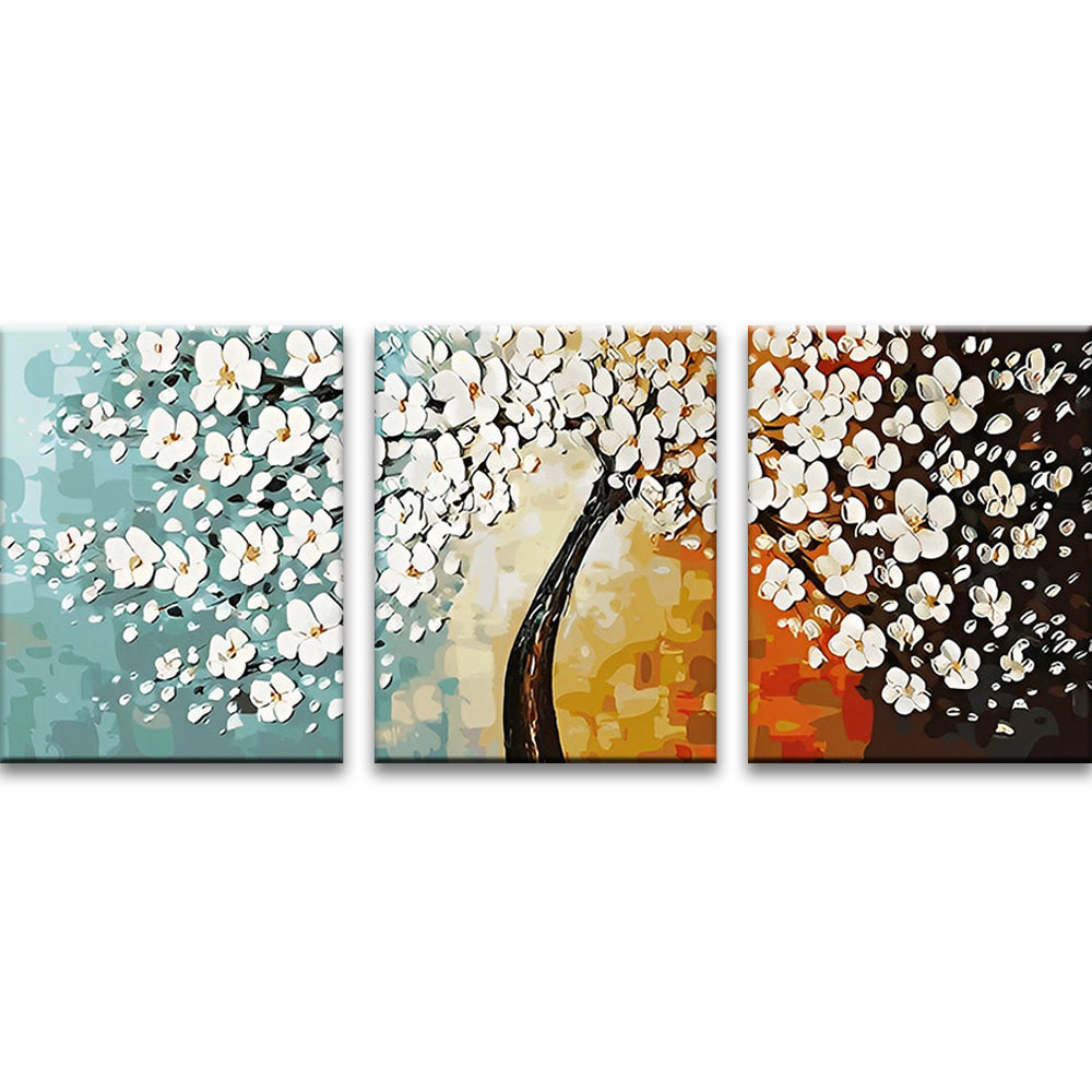 Árbol de Flores Blancas 3 Partes Pintar por Números