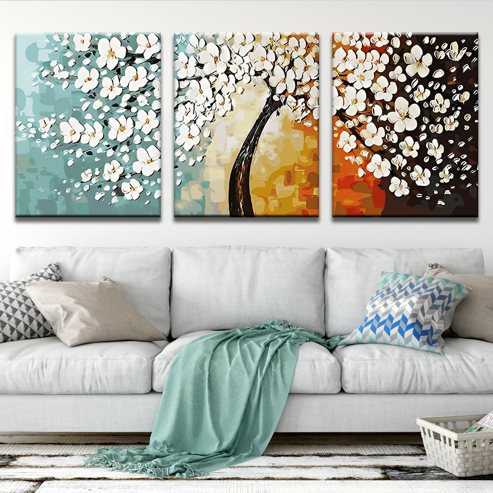 Árbol de Flores Blancas 3 Partes Pintar por Números