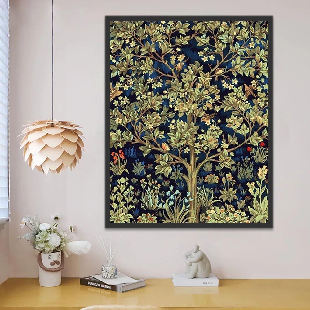 Árbol de Flores y Hojas de Verde Claro Pintar por Números