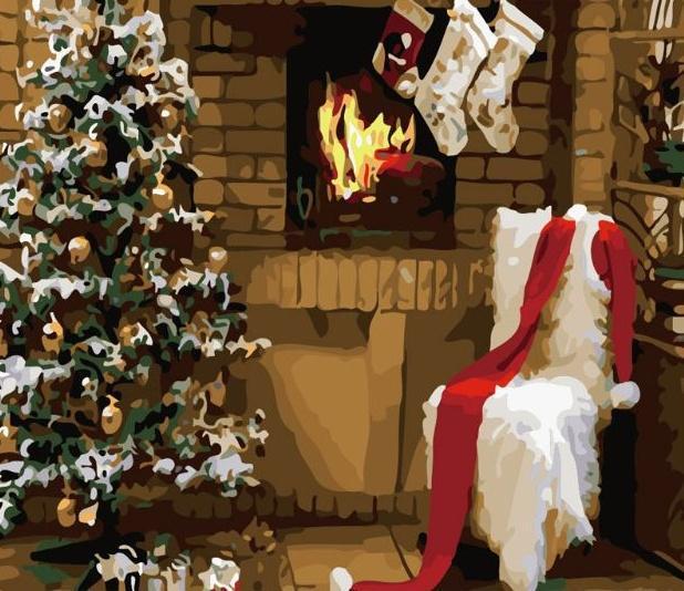 Árbol de Navidad al Lado de la Chimenea Pintar por Números