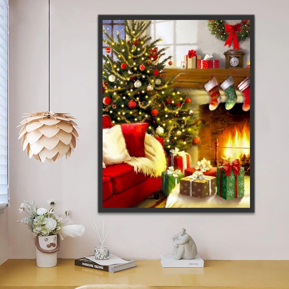 Árbol de Navidad con Chimenea y Sofá Pintar por Números