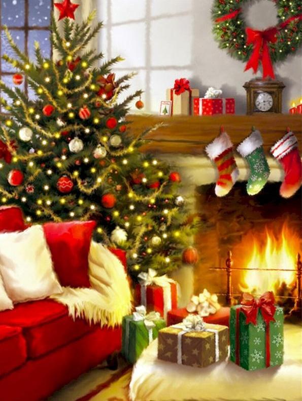 Árbol de Navidad con Chimenea y Sofá Pintar por Números